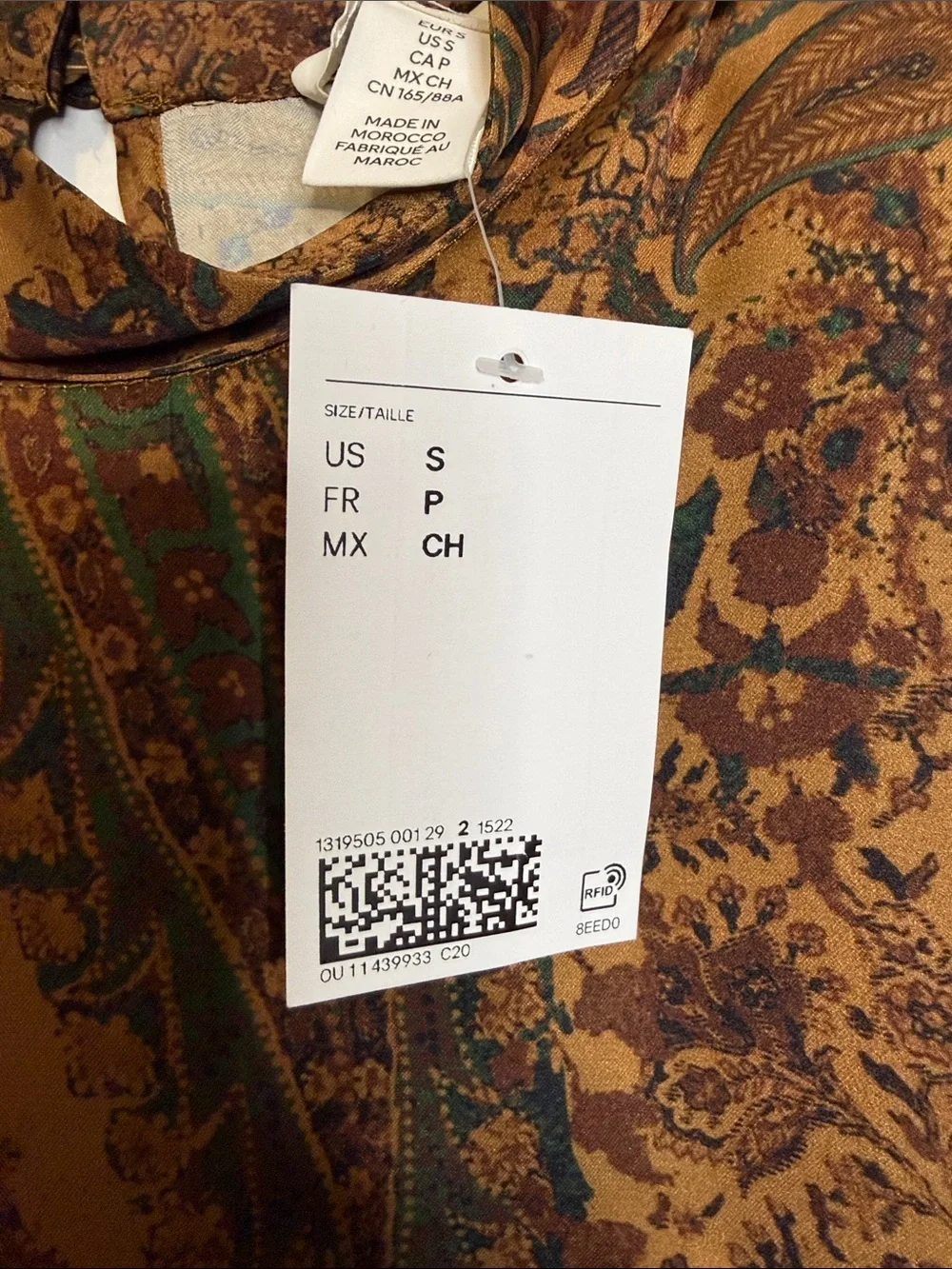 NWT H&M Puff Sleeve Blouse Paisley Brown Neutrals Maximalist Grandma Office S